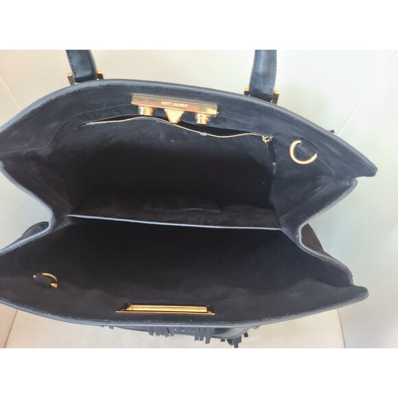 Yves Saint Laurent Black Leather Trois Clous Fringe Top Handle Tote Bag No Strap - Picture 16 of 16